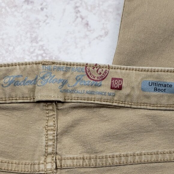 Boot Cut Denim Faded Glory Mid Rise Ultimate Boot Tan Stretch Jeans Size 18P - Picture 3 of 6